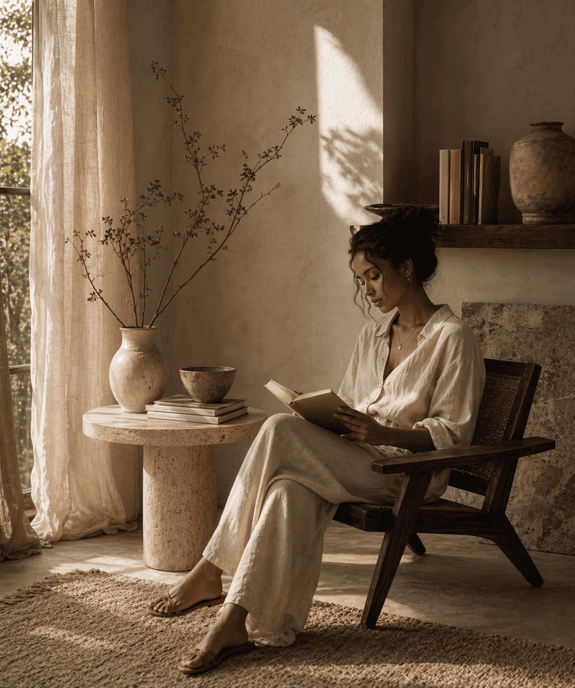 A warm, collected interior reflecting Maison la bohème's philosophy