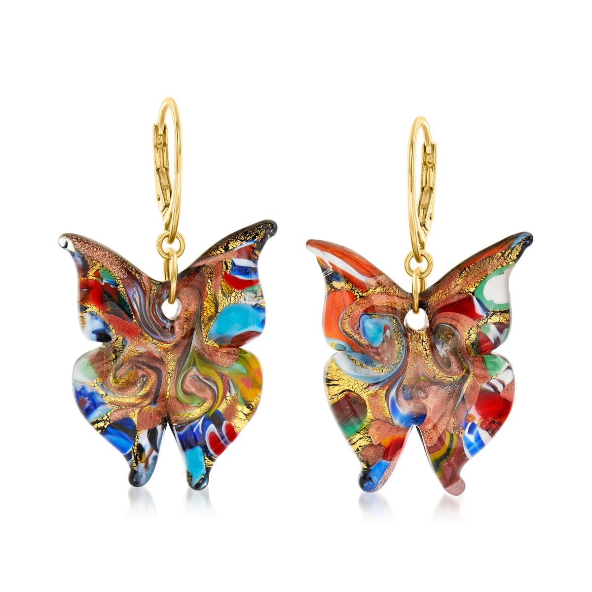 "Golden Butterflies" - Yellow & Green Goldfoil Murano Glass Butterfly Earrings