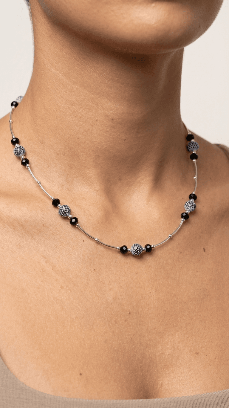 "The Matrix" - Modern Black & Blue Artisan Necklace