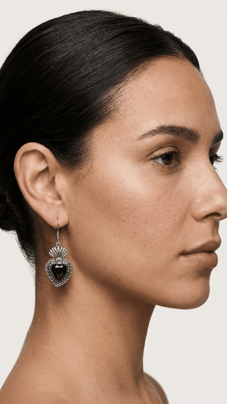 "Sacred Heart 2" - Deep Red Enamel Gothic-style Corazon Earrings