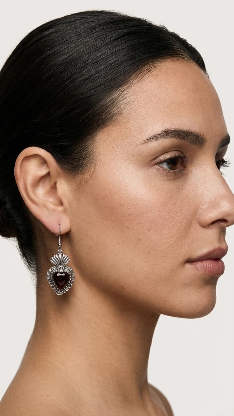 "Sacred Heart 2" - Deep Red Enamel Gothic-style Corazon Earrings