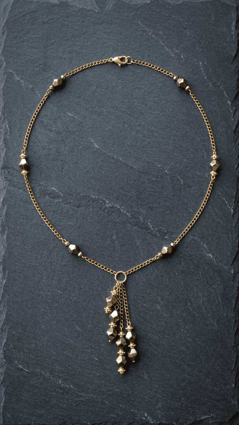 "Pyrite Prosperity" - Gold-tone Geometric Drop Necklace