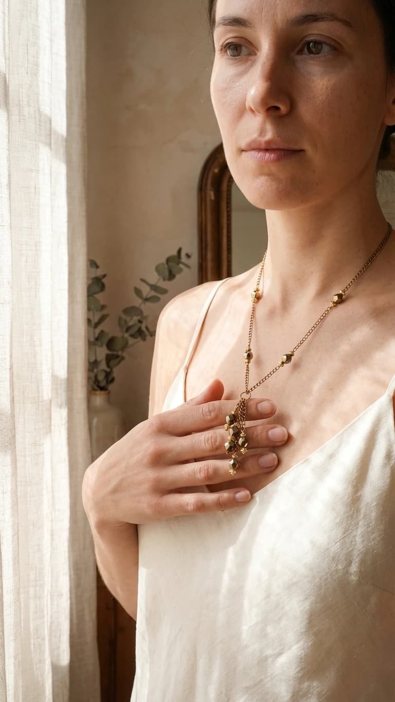 "Pyrite Prosperity" - Gold-tone Geometric Drop Necklace