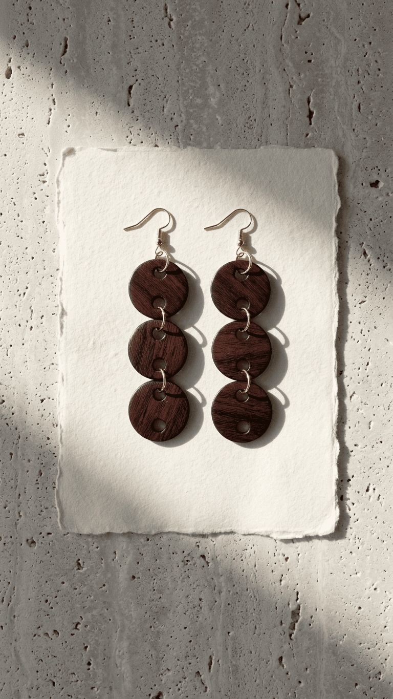 "Boho Button" - Dark Wood Button Bohemian Earrings