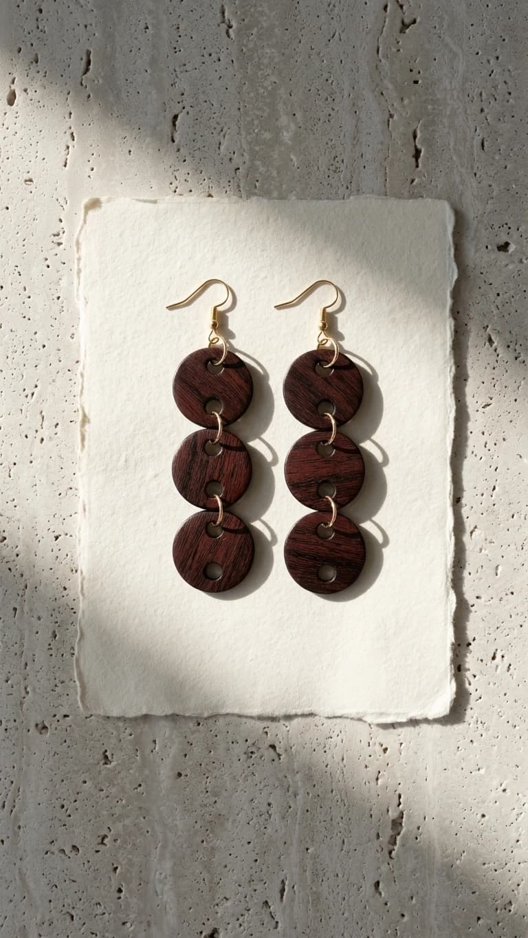 "Boho Button" - Dark Wood Button Bohemian Earrings