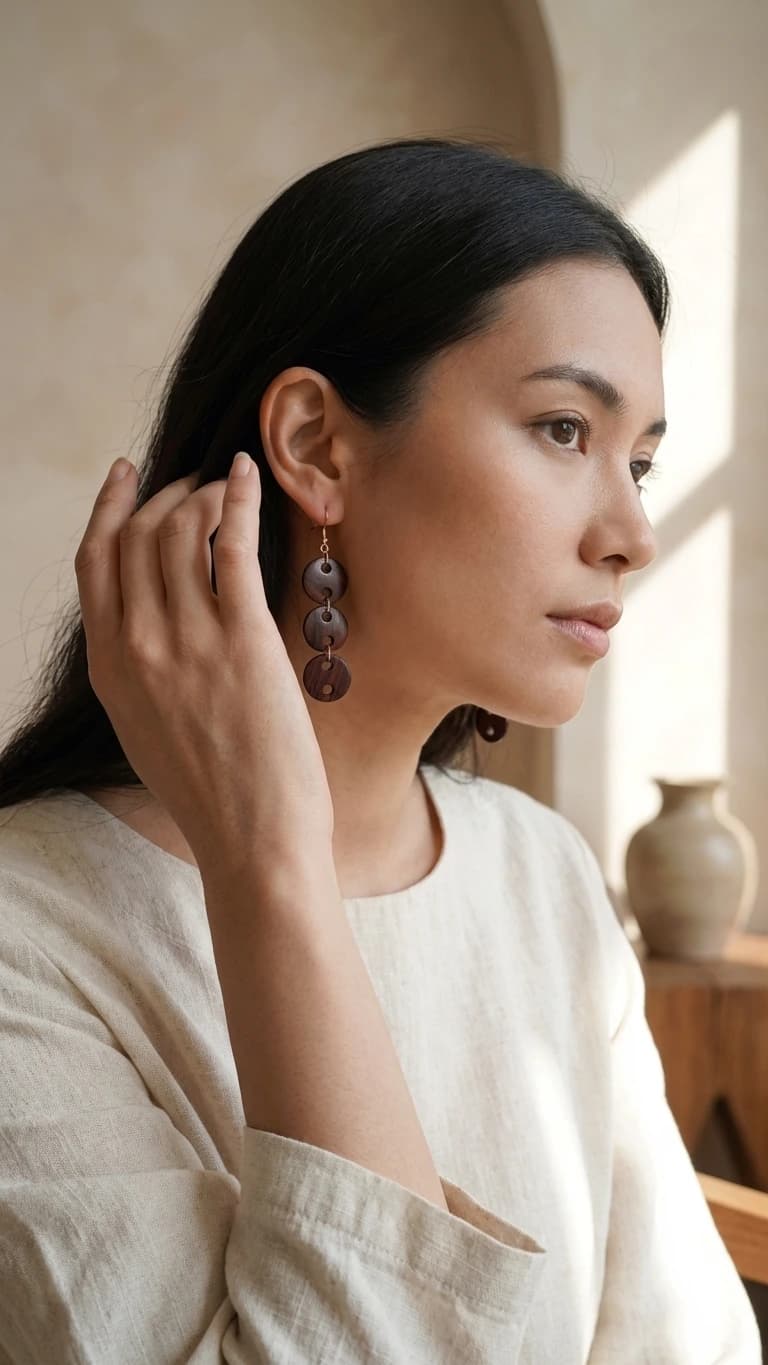 "Boho Button" - Dark Wood Button Bohemian Earrings