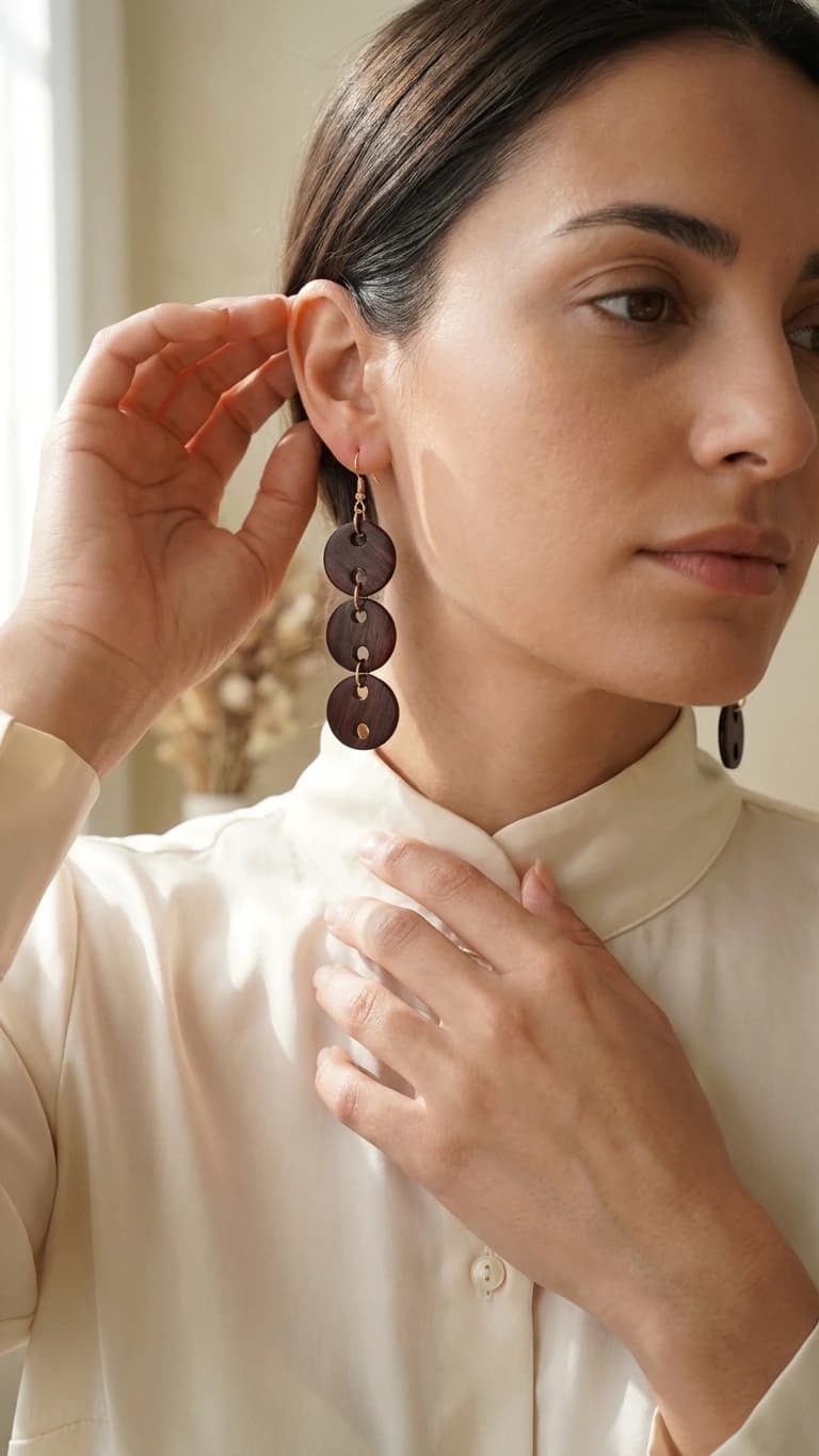"Boho Button" - Dark Wood Button Bohemian Earrings