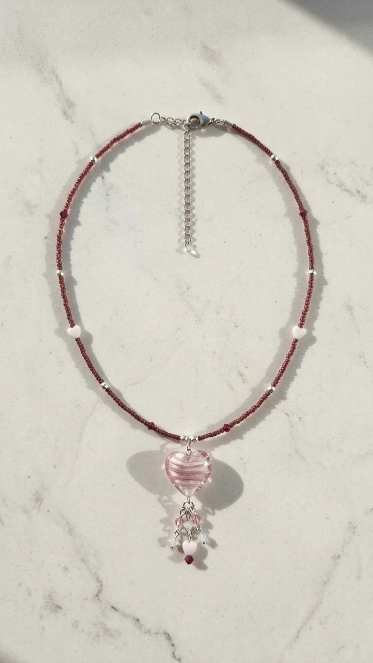 "Blush Heart 2" - Murano Silverfoil Glass Necklace
