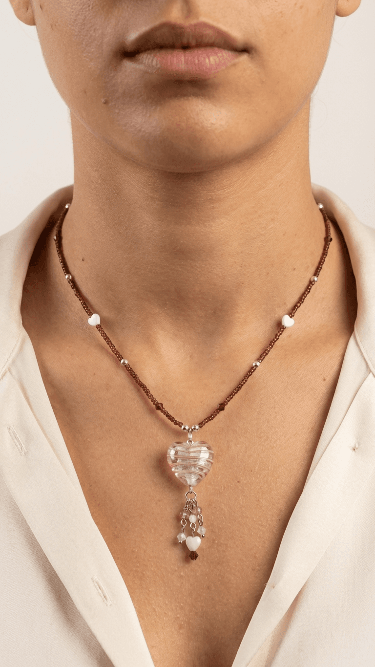 "Blush Heart 2" - Murano Silverfoil Glass Necklace