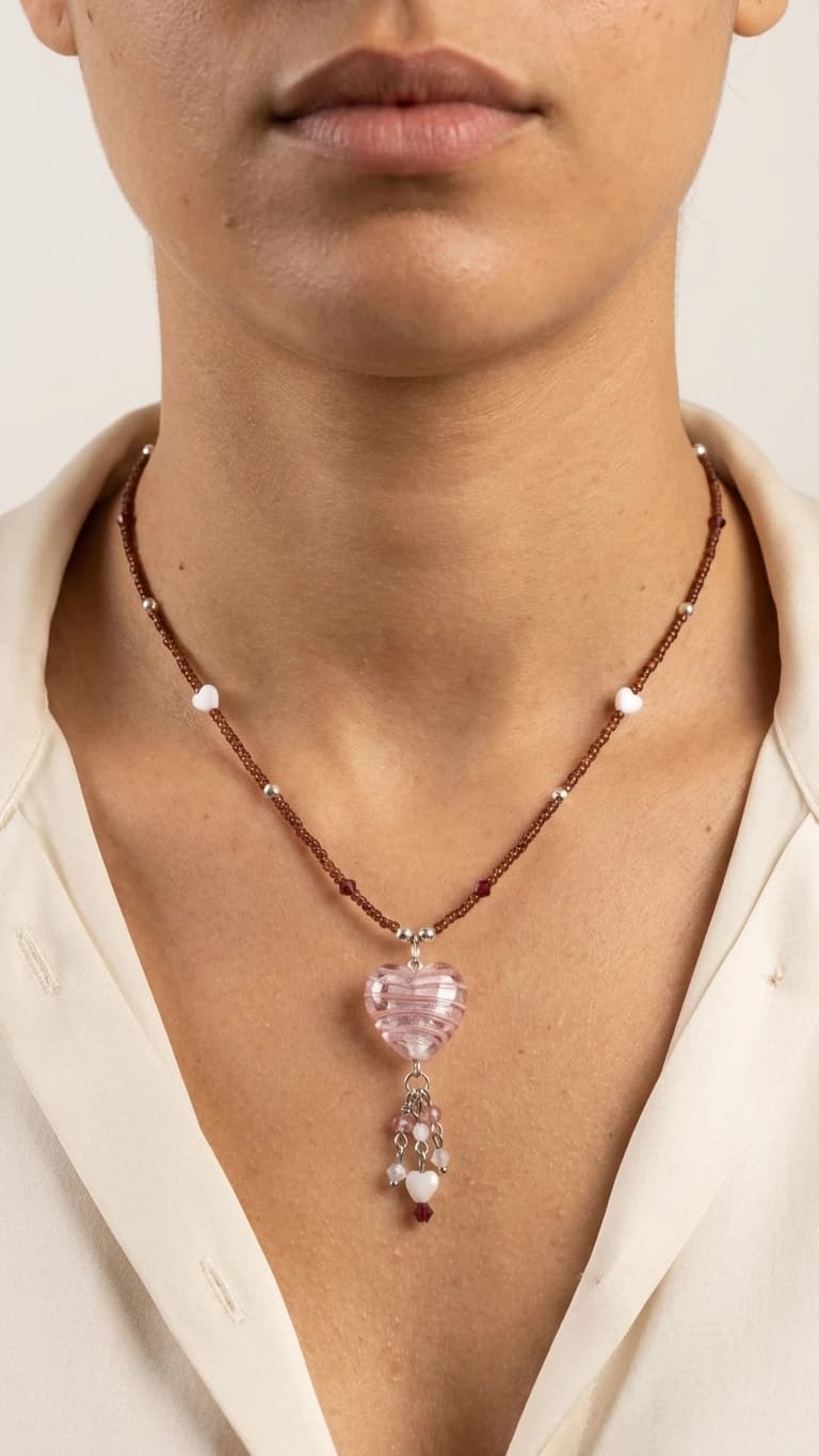 "Blush Heart 2" - Murano Silverfoil Glass Necklace
